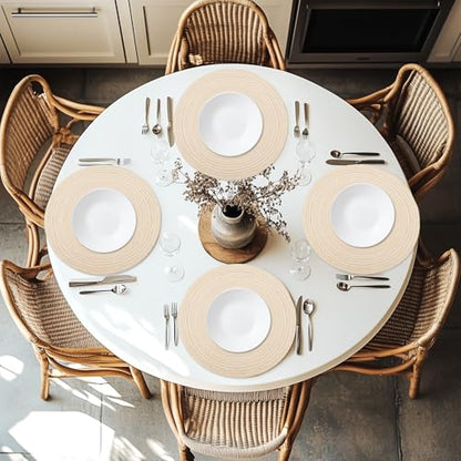 MIAOMIAO Round Placemats Set of 6 Braided Dining Table Kitchen Decor Mets - color: Beige