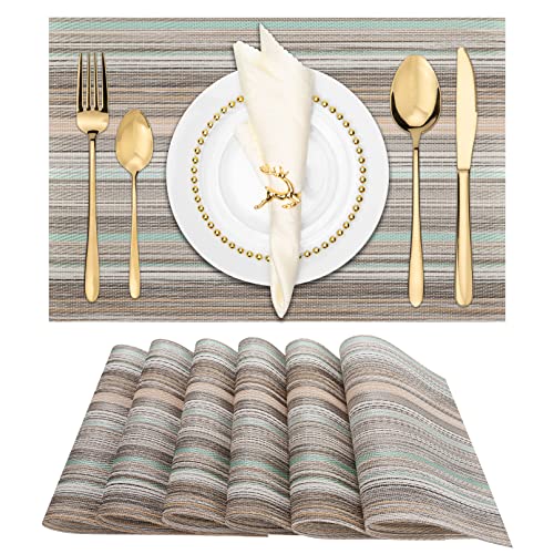 Winknowl Placemats Set of 6, Heat Resistant Non-Slip Vinyl Woven Table Mats for Dining Table, Washable Durable Elegant Place Mats for Kitchen Indoor/Outdoor Use (Teal Green) - color: Teal Green, size: Set of 6