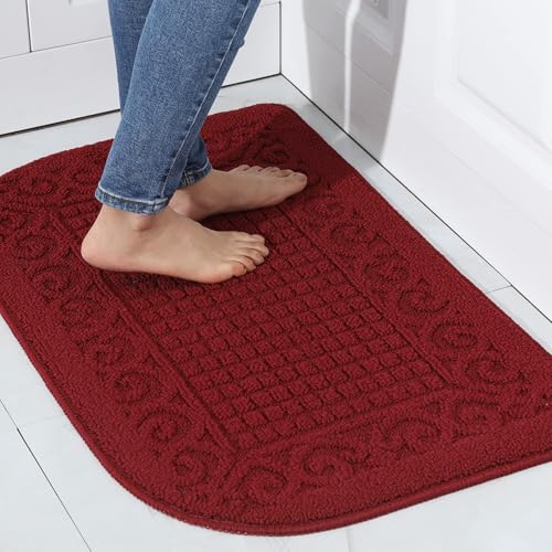 COSY HOMEER 27x18 Half Round Kitchen Rug,Non Slip Washable Mat,Burgundy 1PC - color: Burgundy, size: 1'6" x 2'3" (Semicircular)