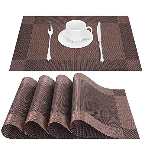 GIVERARE Placemats Set of 4, Heat-Resistant Woven Vinyl Placemat, Non-Slip Washable PVC Table Mat, Easy to Clean Premium Plastic Mats for Dining, Kitchen Table (Brown) - color: Brown
