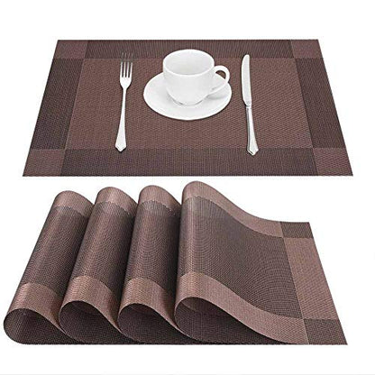 GIVERARE Placemats Set of 4, Heat-Resistant Woven Vinyl Placemat, Non-Slip Washable PVC Table Mat, Easy to Clean Premium Plastic Mats for Dining, Kitchen Table (Brown) - color: Brown