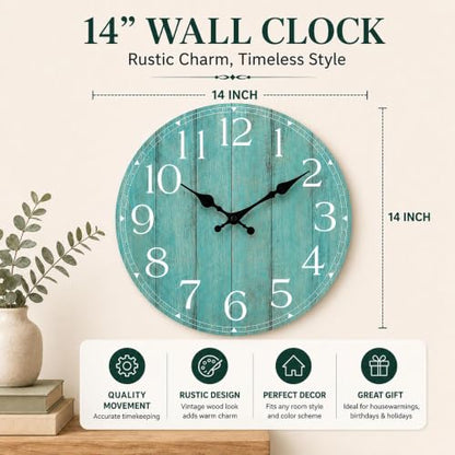 14 Inch Wall Clock, Silent Battery Operated Analog Clock, Teal - color: C-teal, size: 14"