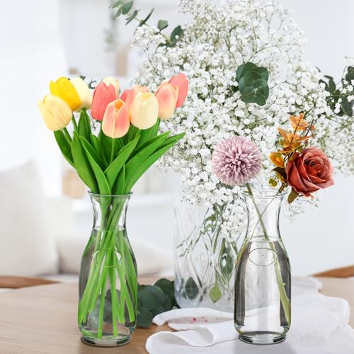 6 Pcs Milk Bottle Flower Vases 8" Glass Vintage Bottles,Clear