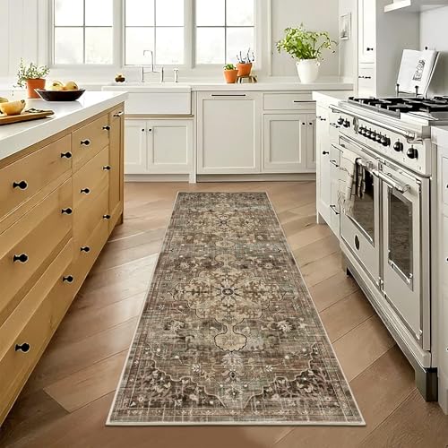 Pauwer Hallway Runner Rug 2x6, Washable Kitchen Runner, Green and Brown - color: Green and Brown, size: 2' x 6' (Runner)