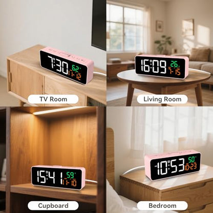 Netzu 3-in-1 Digital Clocks for Living Room, Small & Compact Alarm Clock - color: Pink