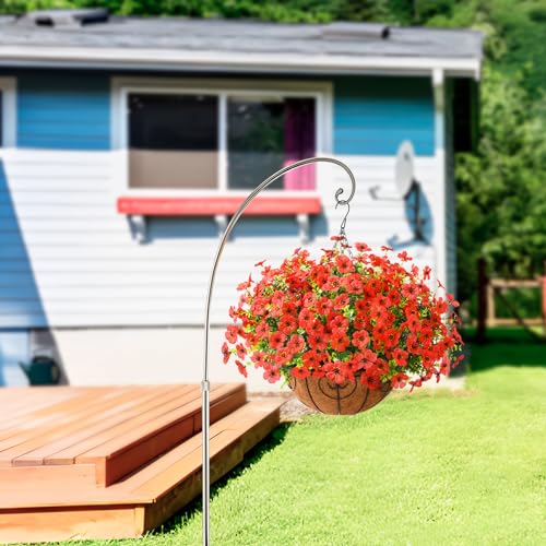 Artificial Hanging Flowers Basket for Outdoor, UV Resistant Plants Daisy - color: Red