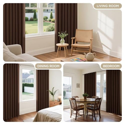 Joydeco Blackout Curtains 108 Inches Long, Thermal Insulated Black Out Curtains 2 Panels Set, Room Darkening Drapes for Living Room Window Rod Pocket Back Tab (W52 x L108 Inch, Brown) - color: Brown, size: 52"W x 108"L (Pack of 2)