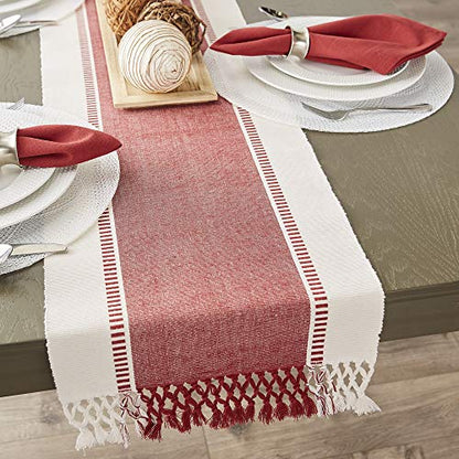 DII Dobby Stripe Table Runner, 13x72 Barn Red & Cream Background - color: Barn Red, size: 13x72"