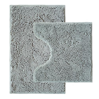 Bathroom Rugs Sets 2 Piece,Super Absorbent Chenille Bath Mats and U-Shaped Toilet Rug,Strong PVC Non Slip Backing,Microfiber Washable Dry Quickly Bath Mats for Bathroom(20"x32"+20"x20"U, Light Grey) - color: Light Grey