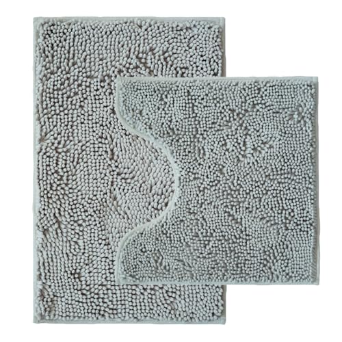 Bathroom Rugs Sets 2 Piece,Super Absorbent Chenille Bath Mats and U-Shaped Toilet Rug,Strong PVC Non Slip Backing,Microfiber Washable Dry Quickly Bath Mats for Bathroom(20"x32"+20"x20"U, Light Grey) - color: Light Grey