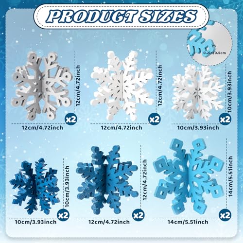 Wooden Snowflake Decorations, 3D Christmas Table Decorations, Set of 12 - color: White Silver Blue, size: 12 set