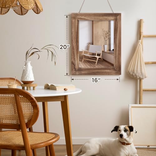 QDSSDECO 16" x 20" Farmhouse Rectangular Wall Mirror, Brown - color: Brown Without Shelf