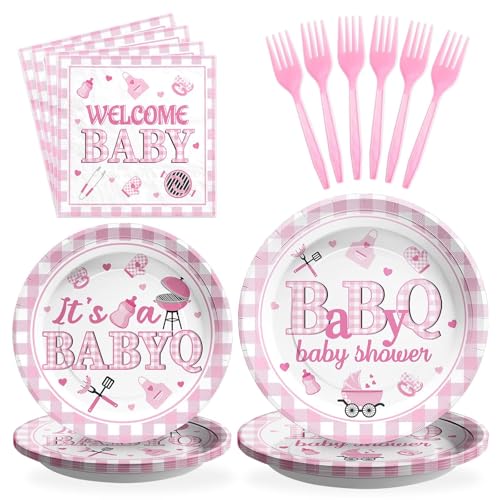 Grencian 96 Pcs BBQ Baby Shower Decorations for Girls, Serves 24 - style: Pink BBQ Kit