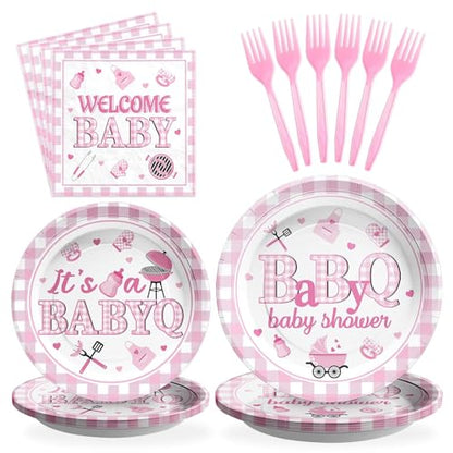 Grencian 96 Pcs BBQ Baby Shower Decorations for Girls, Serves 24 - style: Pink BBQ Kit
