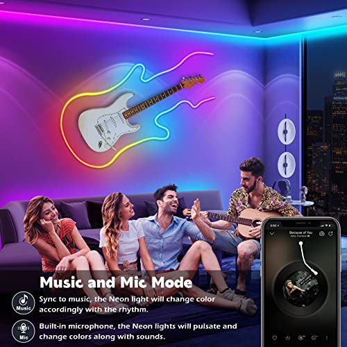 AILBTON 32.8FT Neon Rope Lights, RGB LED Strip Lights, Waterproof IP67 LED Lights for Bedroom, DIY Design, Music Sync, Remote Control, Multiple Modes for Bedroom - size: 32.8FT