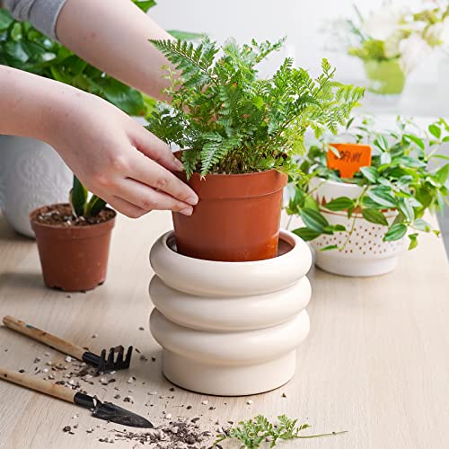 Ceramic Plant Pot, 6 Inch White Ceramic Planter with Drainage Holes - color: Creamy White