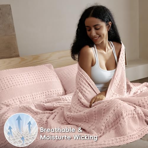 PHF Lightweight 100% Cotton Waffle Throw Blanket for Couch, Pink - color: 16 Pink, size: Throw(50"x60")