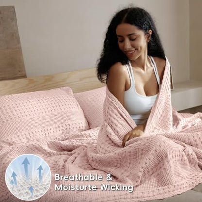PHF Lightweight 100% Cotton Waffle Throw Blanket for Couch, Pink - color: 16 Pink, size: Throw(50"x60")