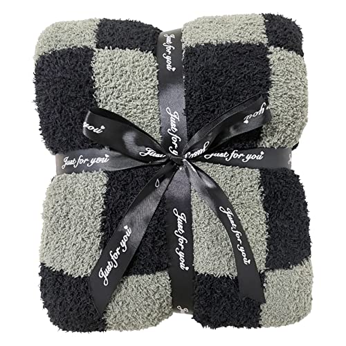 Ultra Soft Checkered Blanket Black Cozy Buffalo Check Throw Fluffy Knitted Reversible Throw Blanket Lightweight Fleece Checkerboard Grid Blanket for Sofa Couch Bed Travel, Graphite/Carbon, 51''x63'' - color: Graphite/Carbon