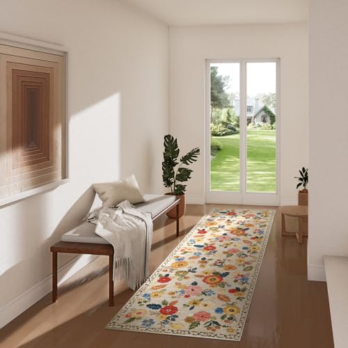Washable Hallway Runner Kitchen Rugs : 2'6"x8' Carpet Runner Rug Non Slip - color: Beige Floral, size: 2'6"x8'(Rectangular)