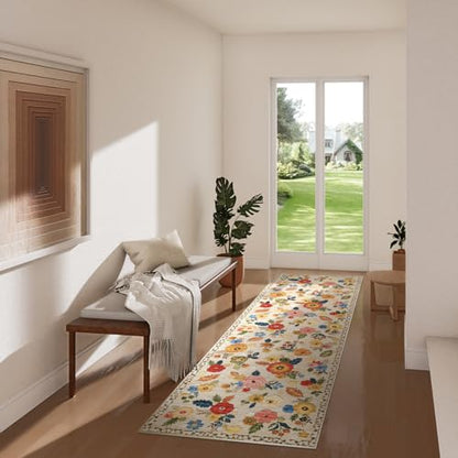 Washable Hallway Runner Kitchen Rugs : 2'6"x8' Carpet Runner Rug Non Slip - color: Beige Floral, size: 2'6"x8'(Rectangular)