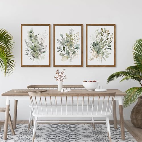 AVECCO 3 Pieces Green Watercolor Botanical Framed Canvas Wall Art 20x30 in - color: Sage Green Plant, size: 30"L x 20"W