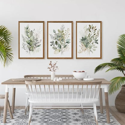 AVECCO 3 Pieces Green Watercolor Botanical Framed Canvas Wall Art 20x30 in - color: Sage Green Plant, size: 30"L x 20"W