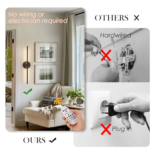 KARTOOSH Battery Operated Wall Sconces Set of Two Wireless Wall Lights - color: Black (RGB Colors), size: 20.4 Inches