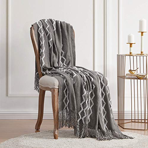 BOURINA Knitted Throw Blanket Boho Chenille Outdoor Blanket,Grey 50x60Inch - color: A-grey, size: 50"×60"