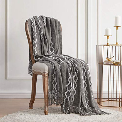 BOURINA Knitted Throw Blanket Boho Chenille Outdoor Blanket,Grey 50x60Inch - color: A-grey, size: 50"×60"