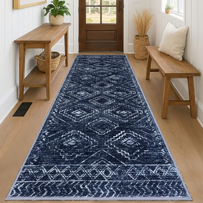 KILOCOCO Washable Runner Rug 3x8 ft Non Slip Runners for Hallway, Dark Blue - color: Dark Blue, size: 3' x 8' (Runner)