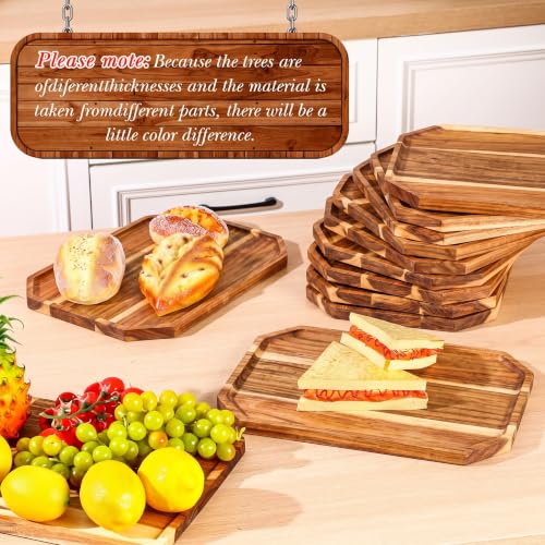 Dandat 12 Pack Wooden Serving Platter Acacia Wood Platters 10 x 5.5 Inch Rustic Serving Tray Rectangular Charcuterie Board Cheese Plate for Home Decor Dessert Vegetables Fruit Cookie - size: 10 x 5.5 Inch