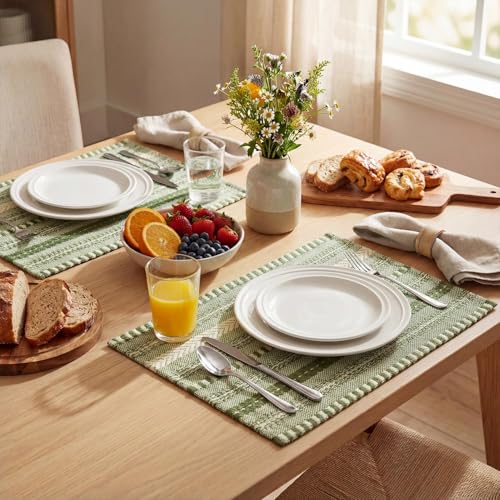 Artoid Mode Army Green Woven Braided Stripe Placemats Set of 6-12x18 Inch - color: Army Green, size: 12" x 18", 6 Pcs