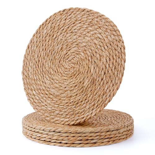 Round Woven Placemats 13.5 inch Set of 6, Boho Hand-Woven Rattan Natural Water Hyacinth Placemats, Farmhouse Weave Chargers, Heat Resistant Rustic Braided Wicker for Dining Table,Kitchen,Wedding,Home - size: 13.5inch Set of 6