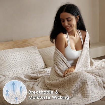 PHF Lightweight 100% Cotton Waffle Throw Blanket for Couch, Light Taupe - color: 01 Light Taupe/Oatmeal, size: Throw(50"x60")