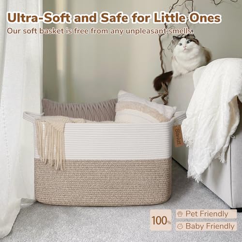 Goodpick 75L Extra Large Woven Rope Blanket Basket, Rectangle, Light Brown - color: Light Brown, size: 22"L x 17"W x 12"H