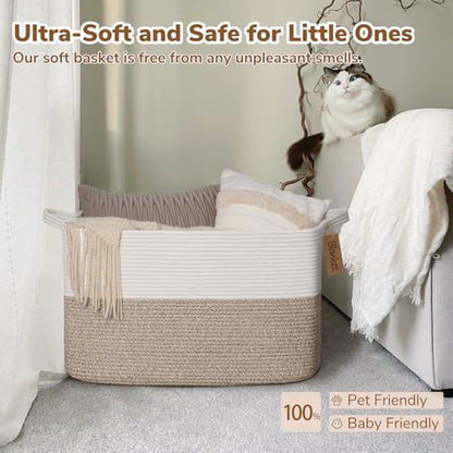 Goodpick 75L Extra Large Woven Rope Blanket Basket, Rectangle, Light Brown - color: Light Brown, size: 22"L x 17"W x 12"H