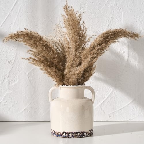 Emotionally Grounded Vase, Vaseking Ceramic Rustic Vase with 2 Handles, 5.83 inch Minimalist Decorative Farmhouse Vases for Home Decor, Living Room, Enterway, Table Decoration, White - color: 18420-white