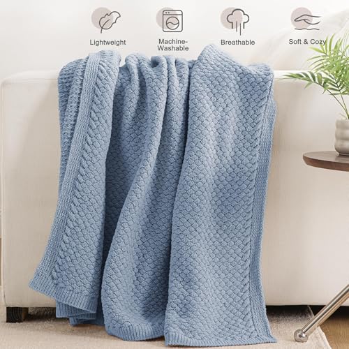 Whale Flotilla Summer Chunky Chenille Knit Throw Blanket for Couch Bed Sofa - color: Grey Blue, size: Throw(50x60 Inch)