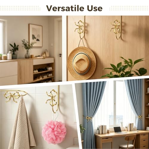 2PCS Metal Bow Curtain Holdbacks, Gold Wall Mounted Curtain Hold Backs