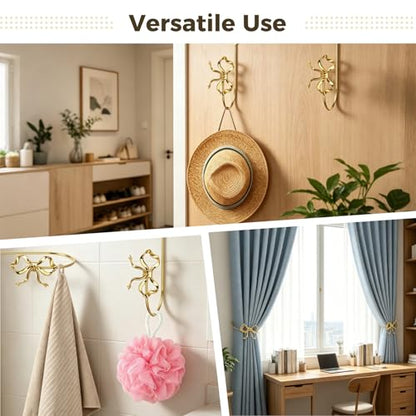 2PCS Metal Bow Curtain Holdbacks, Gold Wall Mounted Curtain Hold Backs