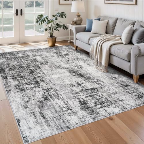 5x7 Area Rugs for Living Room: Washable Modern Abstract Non-Slip Rug Black - color: Black, size: 5' x 7' (Rectangular)