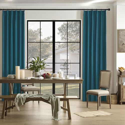 DUALIFE Dark Teal Blue Pinch Pleated Blackout Curtains 63 Inches Long, Back Tab with Hooks, Linen Full Black Out Thermal Insulated Track Curtain for Bedroom Living Room,40 Wx63 L, 2 Panels - color: Teal, size: 40"W x 63"L (Pack of 2)