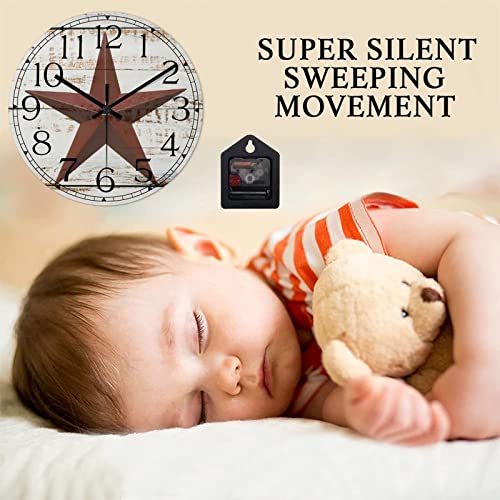 Round Farmhouse Wall Clock Western Texas Star Antique Style Wood Clock Quiet Non-Ticking Battery Operated Easy to Read Retro Wall Hanging Analog Clock for Living Room Kitchen Home 15 Inch - color: Style-3, size: 15in