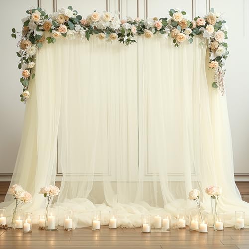 Ivory Tulle Backdrop Curtain for Wedding Parties 10ft x 10ft Sheer Backdrop Curtains for Bridal Shower Birthday Baby Shower Photo Shoot Background Decorations 2 Panels 5ft x 10ft - color: Ivory, size: 10FT X 10FT(2 Panels W5ft X H10ft)