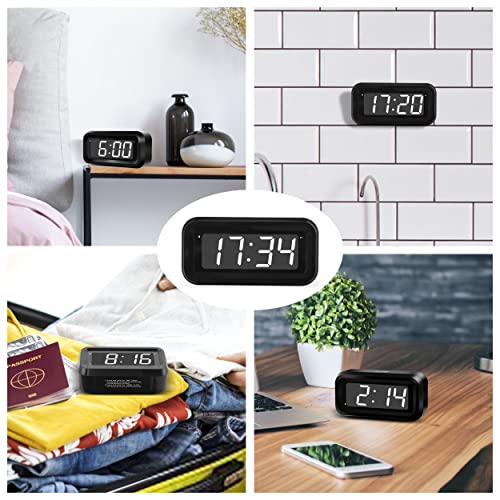 KWANWA Kids Alarm Clock, White LED, Battery, Auto-Night Mode, 12Hr/24Hr, Small, Travel, Bedside, Wall-Mount/Table-top, Easy to Read - color: Black Case-white Led