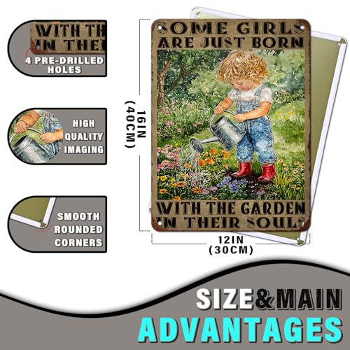 PEACHGARDEN Garden Vintage Tin Sign Little Girl Gardening Some Girls are Just Born with The Garden in Their SoulsMetal Tin Sign Retro Plaque Kitchen Poster Man cave 12x16inch - color: Little Girl Gardening, size: 30X40cm(12*16in)