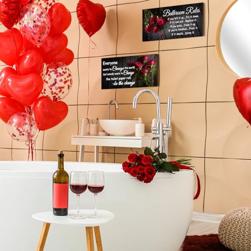 Jetec 2 Pcs Funny Bathroom Signs Wall Decor Farmhouse,Rose Style - style: Rose Style
