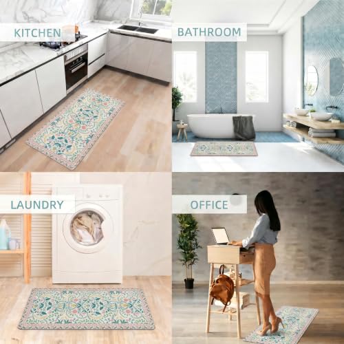 Boho Floral Kitchen Comfort Mat 36x20in Anti-Fatigue Kitchen Mats - color: Pink Boho Floral