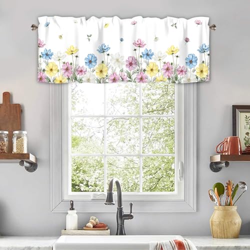 Floral Kitchen Valance Curtains Window Treatments 42x12 Inch - color: Lst-hh01442, size: 42"W x 12"L (Pack of 1)